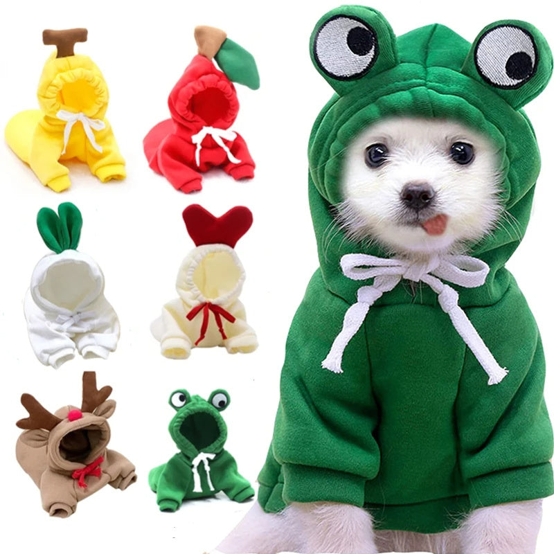 Cute Fruit Dog Hoodies – Winter Warm Fleece Outfits for Small Dogs & Cats!