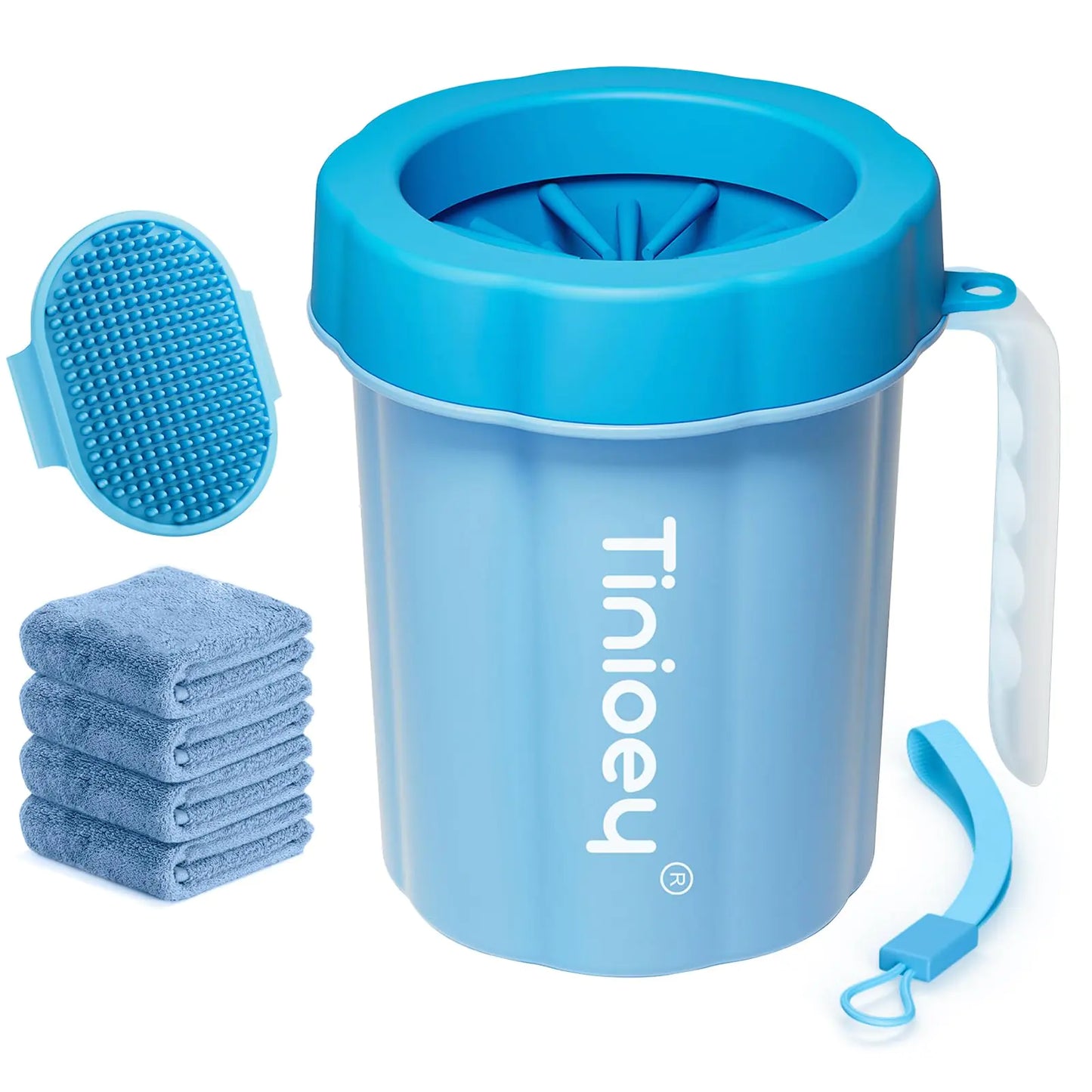 Portable Dog Paw Cleaner Cup β Medium with Handle + 4 Towels