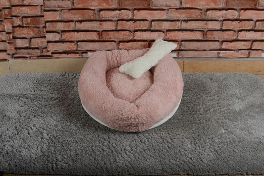 Furry Haven Sherpa Fleece Pet Bed, 50cm - Light Powder