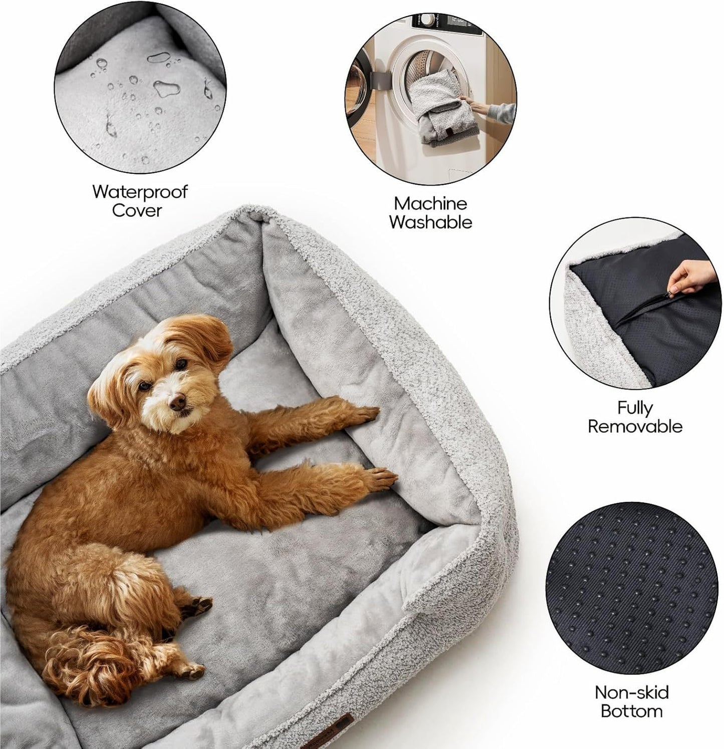 Calming Medium Dog Bed by MEWOOFUN – Washable, Warm Rectangle Pet Bed with Anti-Slip Bottom (31.5"x23.6"x9.5")