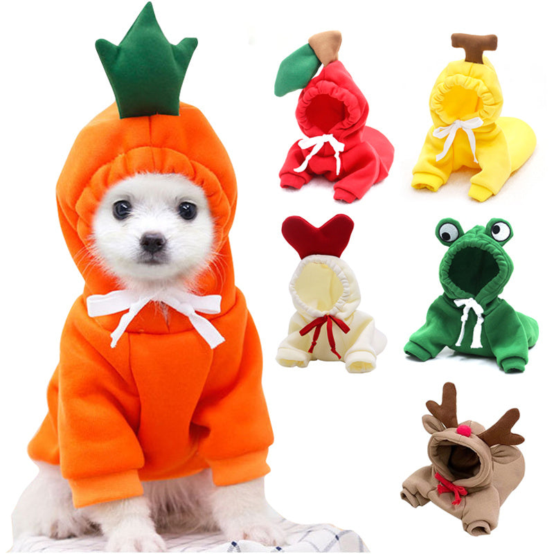 Cute Fruit Dog Hoodies – Winter Warm Fleece Outfits for Small Dogs & Cats!