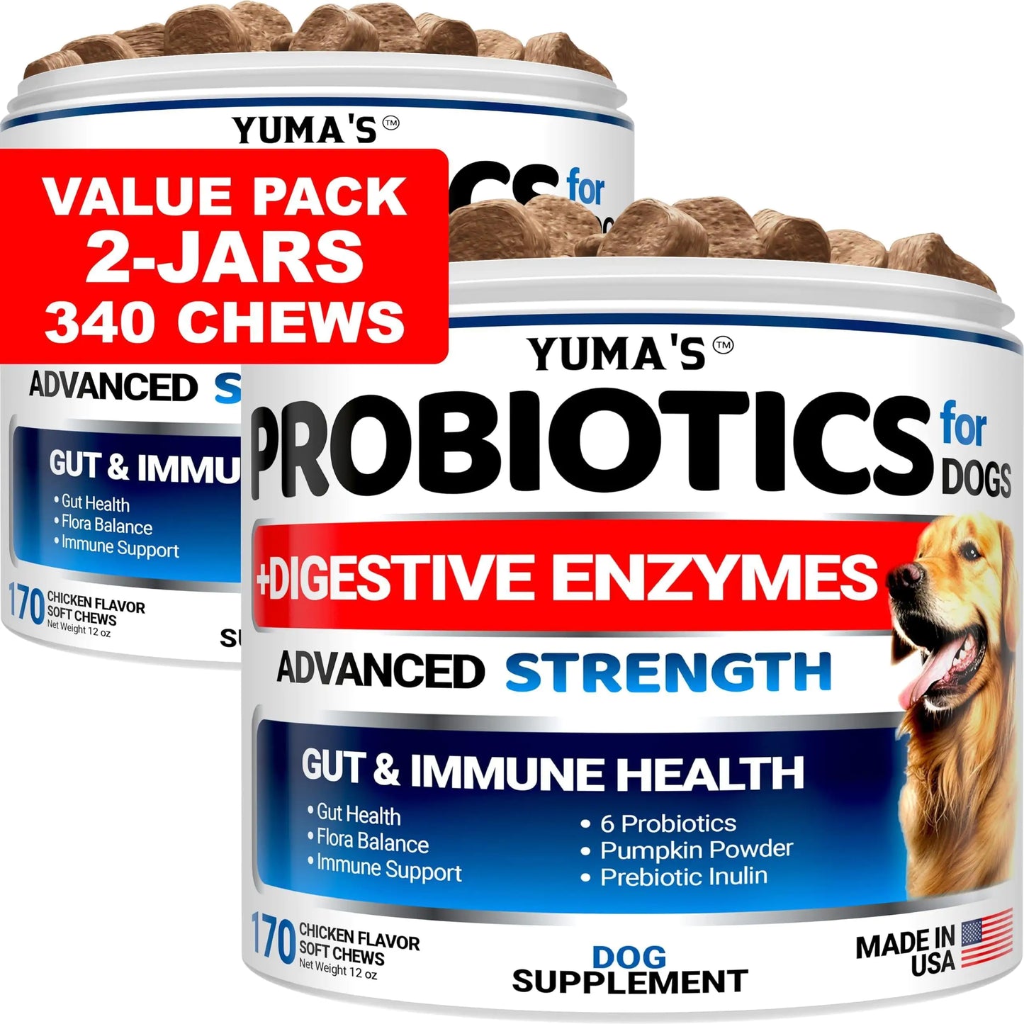 2 Pack Probiotics Digestive Enzymes Dog Probiotics Treats 340 Chews