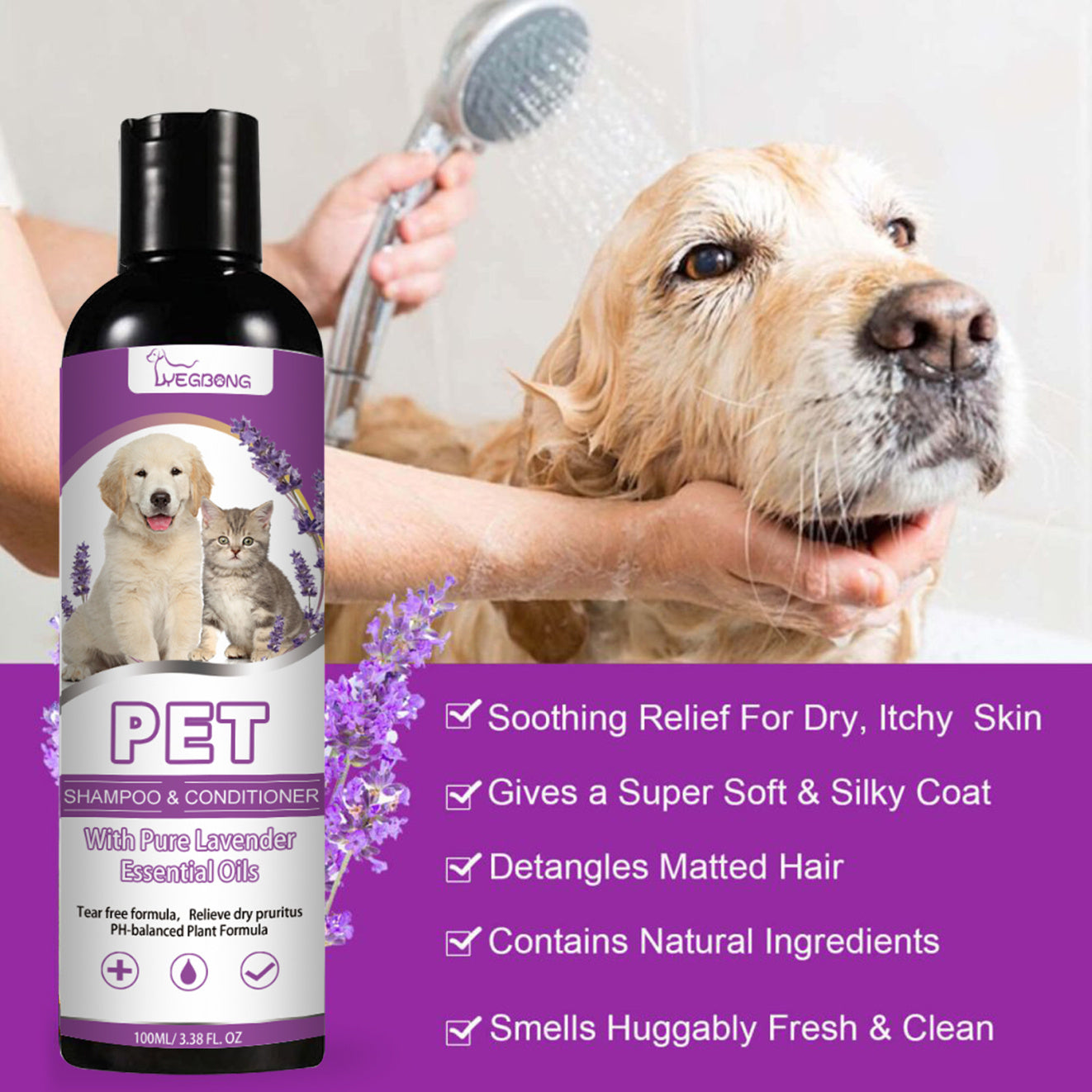 Yegbong Pet Shampoo – Soothes Itchy Skin • Softens Hair • Tangle-Free, 100 mL