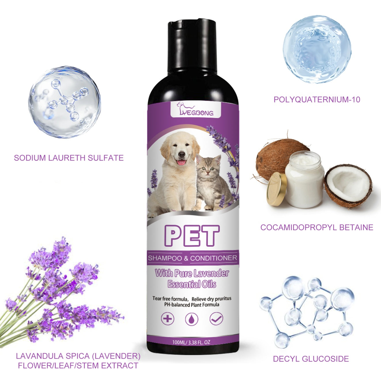 Yegbong Pet Shampoo – Soothes Itchy Skin • Softens Hair • Tangle-Free, 100 mL