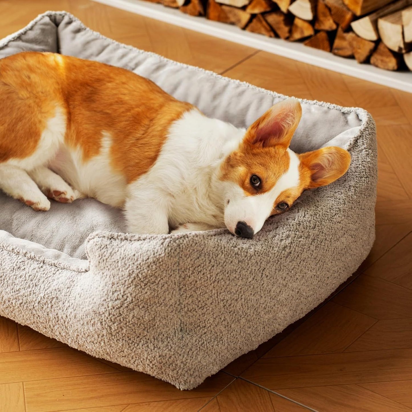Calming Medium Dog Bed by MEWOOFUN – Washable, Warm Rectangle Pet Bed with Anti-Slip Bottom (31.5"x23.6"x9.5")