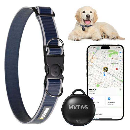 Dog Collar with Tracker GPS - Unlimited Range/Tracking Device/Lost Mode for Dogs Adjustable Size Smart Collar Set - Works with Apple Find My (iOS only)