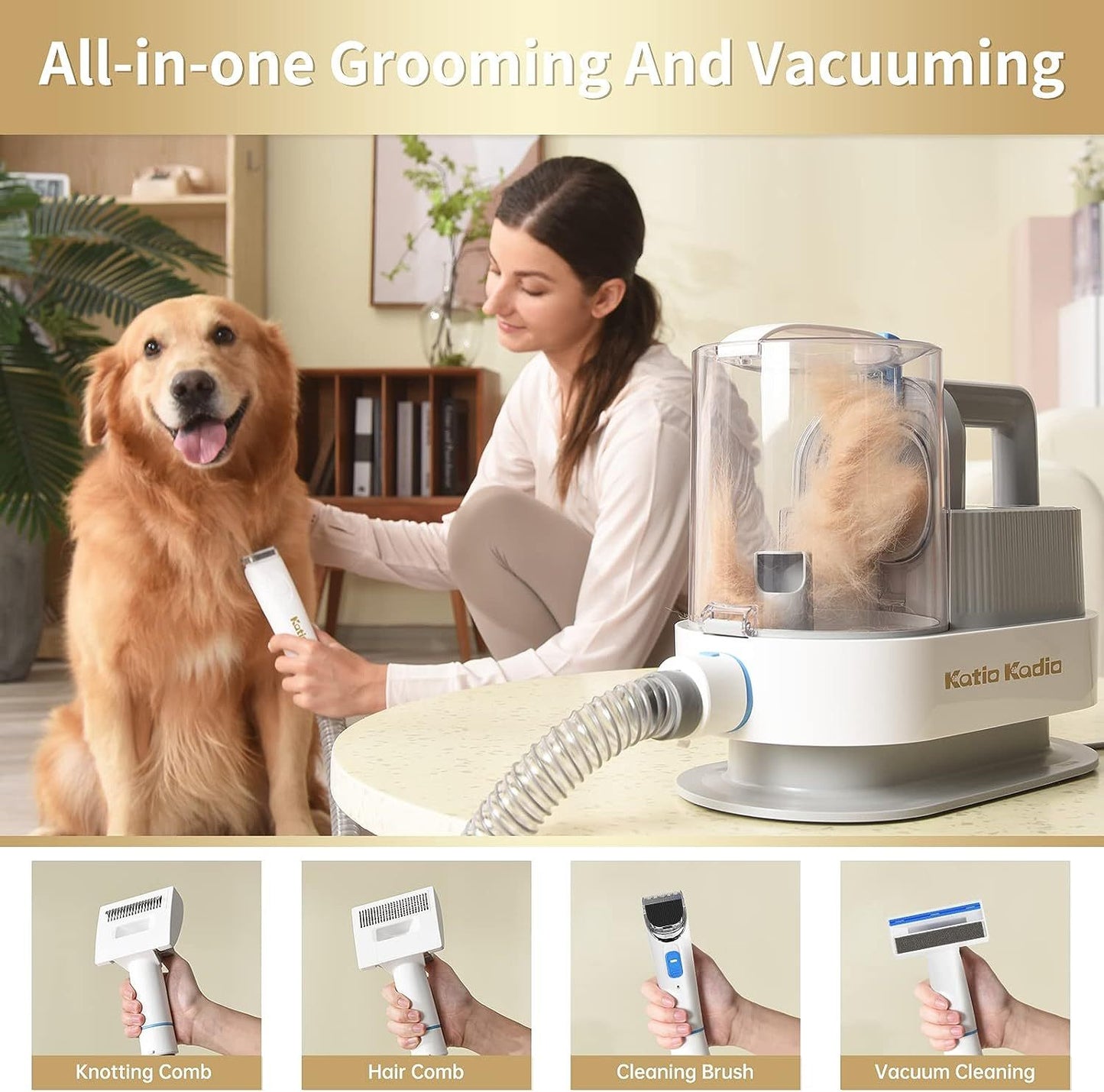 5-in-1 Dog Grooming Kit with Vacuum – Low Noise, for Shedding Pets