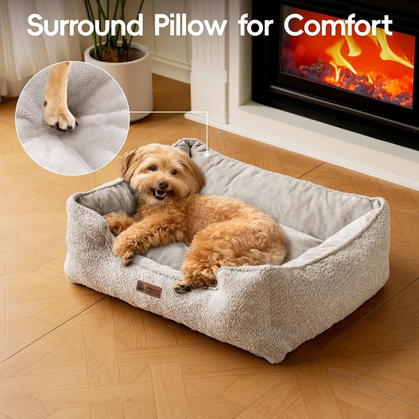Calming Medium Dog Bed by MEWOOFUN – Washable, Warm Rectangle Pet Bed with Anti-Slip Bottom (31.5"x23.6"x9.5")