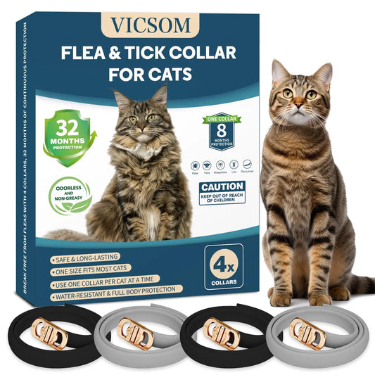 4-Pack Cat Flea & Tick Collars – Waterproof & Adjustable