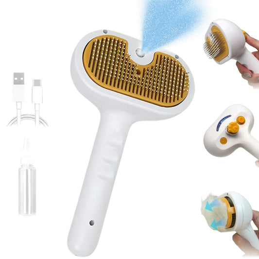 Pet Grooming Spray Brush – 4in1 Mist & Comb Tool for Cats & Dogs