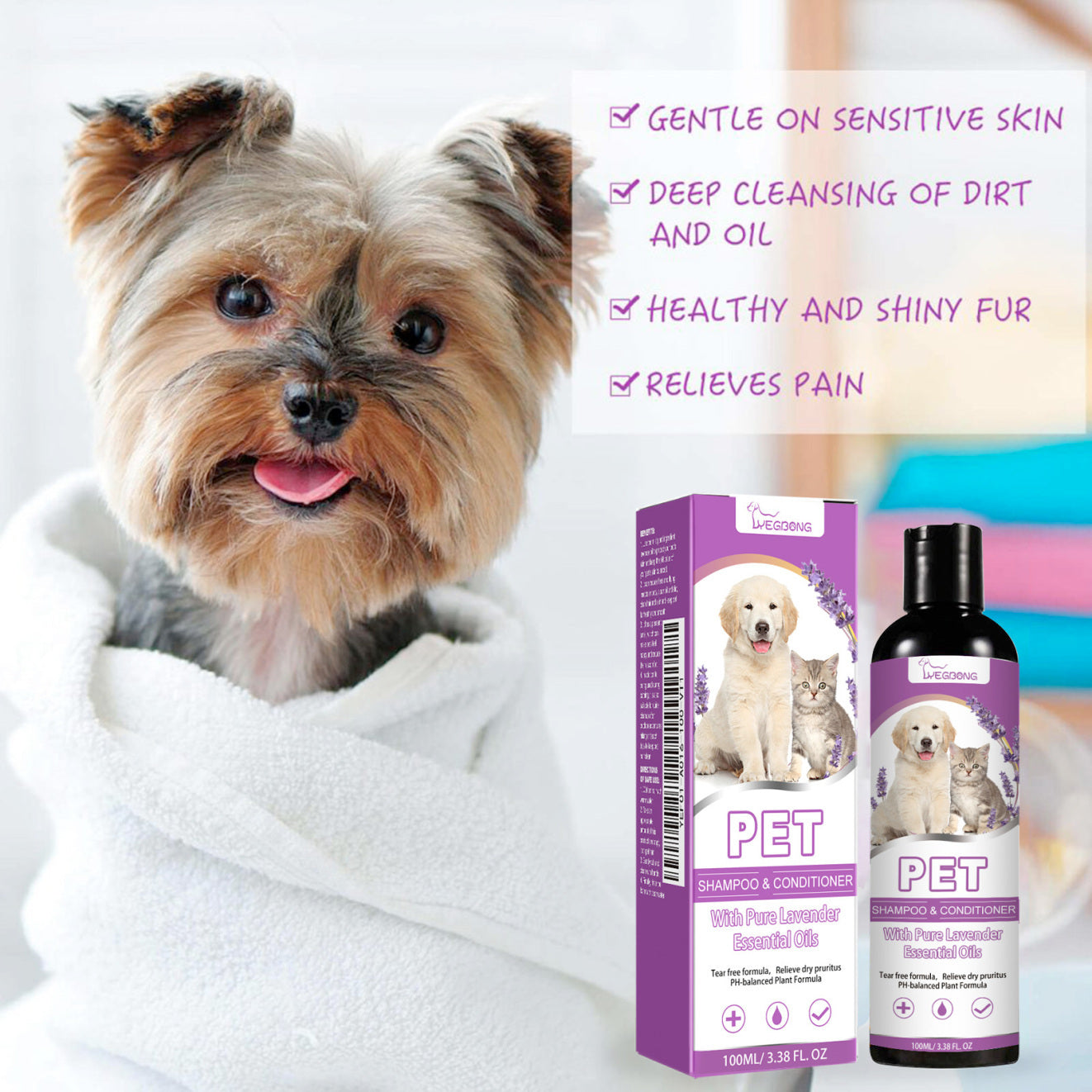 Yegbong Pet Shampoo – Soothes Itchy Skin • Softens Hair • Tangle-Free, 100 mL