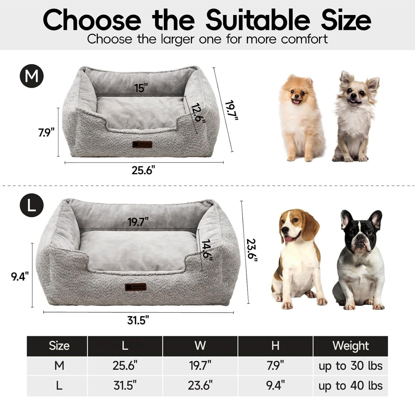 Calming Medium Dog Bed by MEWOOFUN – Washable, Warm Rectangle Pet Bed with Anti-Slip Bottom (31.5"x23.6"x9.5")